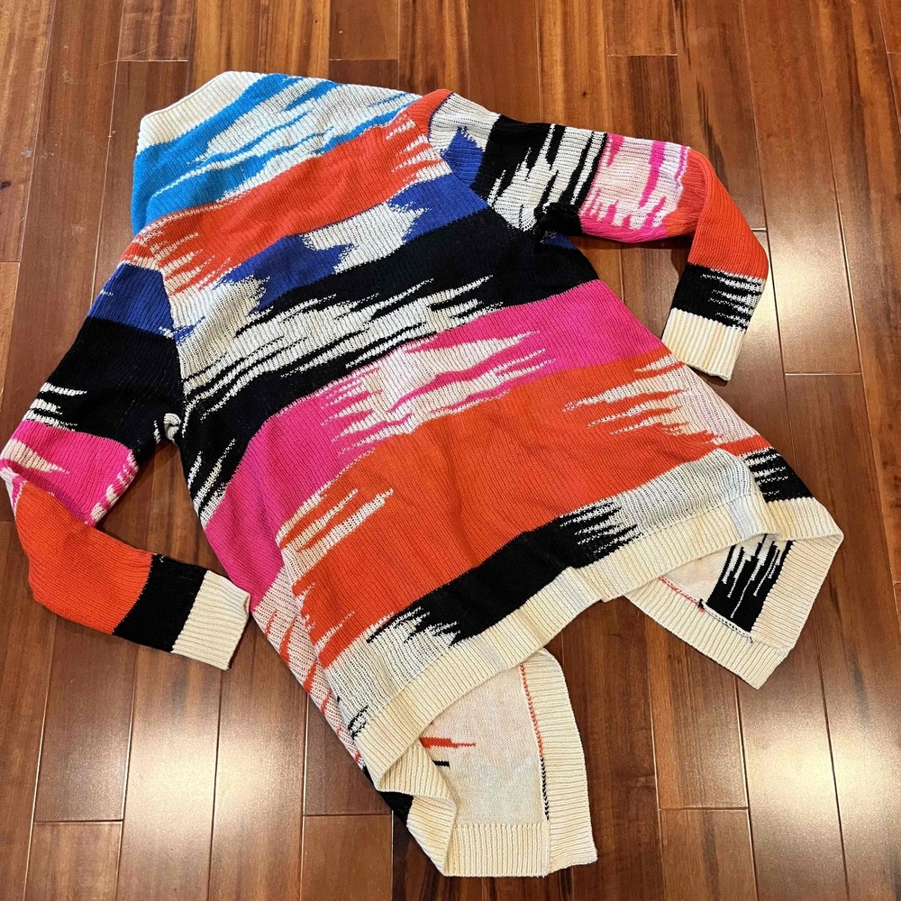 New NWT Forever 21 Multicolor Sweater Knit Shawl Cardigan Aztec Print Plus SZ XL - Picture 3 of 7